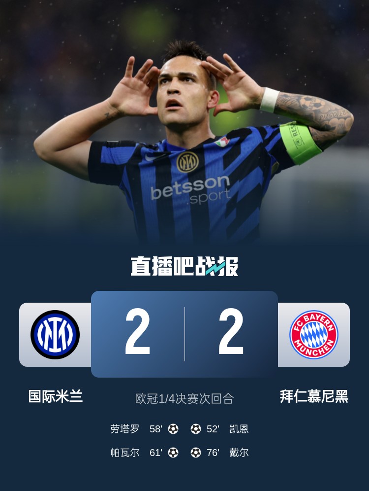 黑色3分鐘！拜仁3分鐘丟2球遭國米淘汰 去年3分鐘丟2球遭皇馬絕殺